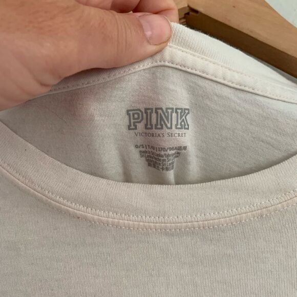 Victoria Secret pink world heart logo script one size tee shirt white pink - Picture 4 of 5